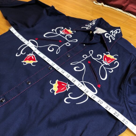 Rockmount Ranch Western Wear Navy Floral Cotton Mens Vintage Shirt S M - Picture 2 of 11